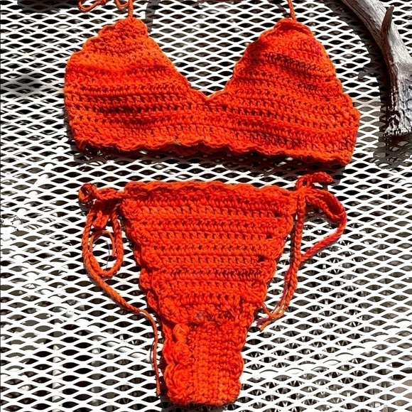 ORANGE ANGORA BLEND CROCHETED BIKINI - Picture 11 of 15